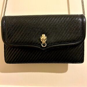 Vintage Stefano Bravo Black Evening Bag with Silvertone Lion head